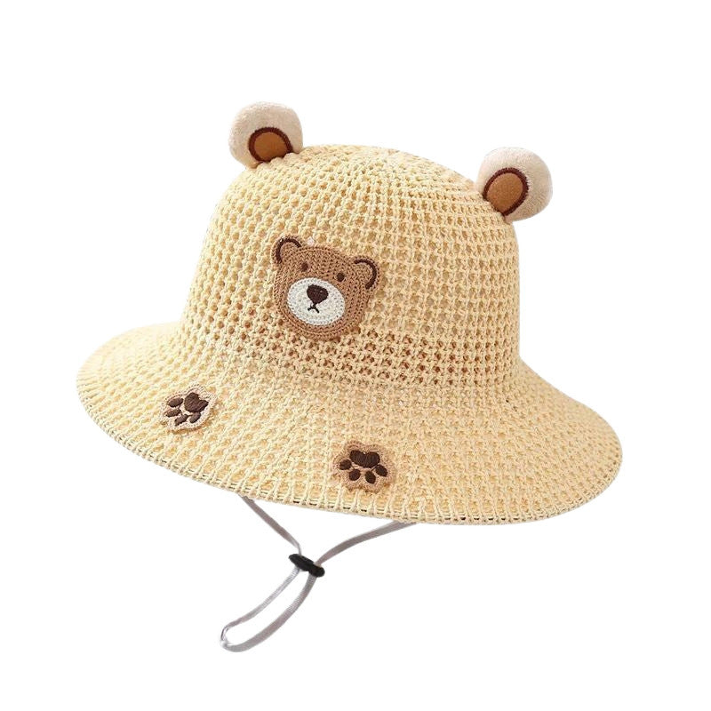 Bear Sun-Proof Straw Hat – Cute Baby Travel Sun Hat for Boys & Girls | Breathable, Windproof, Summer Sun Protection