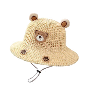 Bear Sun-Proof Straw Hat – Cute Baby Travel Sun Hat for Boys & Girls | Breathable, Windproof, Summer Sun Protection