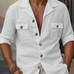 Men’s Linen Casual Shirt – Spring & Autumn Tailored Collar Button Pocket Top for Everyday Fashion