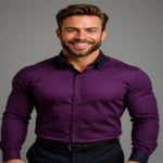 Men’s Long Sleeve Button Down Shirt – Solid Color Business Casual Lapel Top for Summer & Vacation Wear