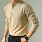 Men’s Long Sleeve Ice Silk Polo Shirt – Slim Fit Solid Color Fitness Base Top for Autumn