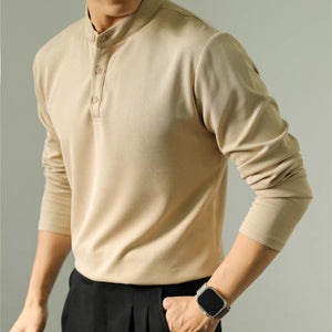 Men’s Long Sleeve Ice Silk Polo Shirt – Slim Fit Solid Color Fitness Base Top for Autumn