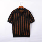 Men’s Knitted Striped Polo Shirt | Lapel Half Sleeve Jacquard T-shirt for Summer