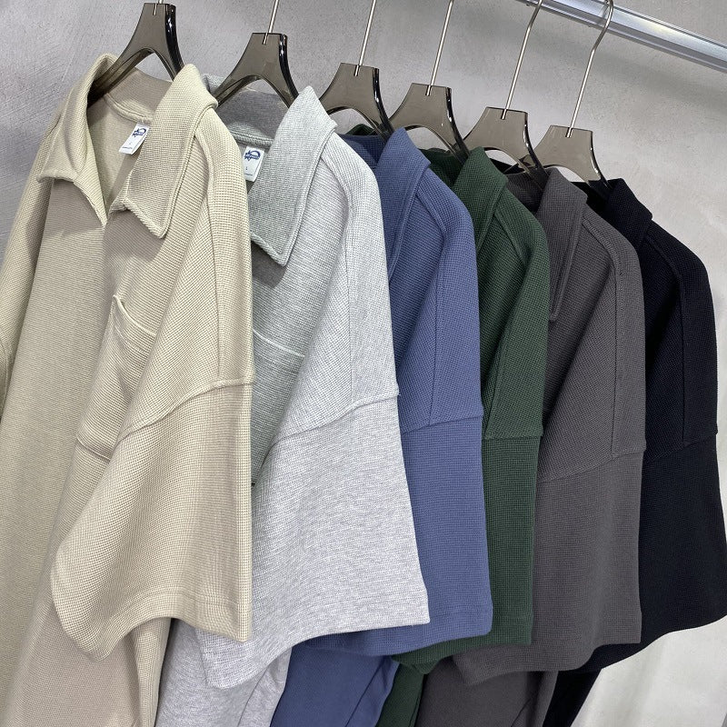 Men’s American Casual Simple Lapel Short Sleeve Shirt – Loose Fit Cotton Pullover for Summer Style