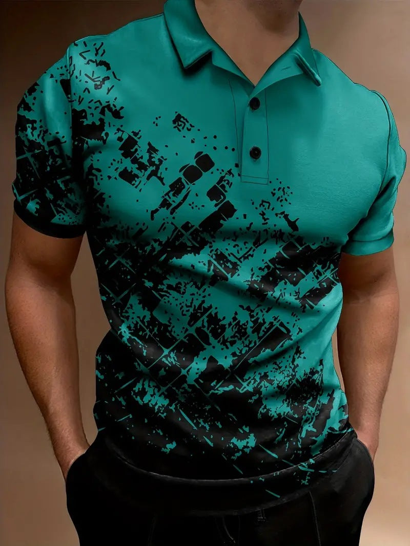 Men’s Printed Breathable Polo Shirt – Stylish Zipper Design Streetwear Top for All Seasons