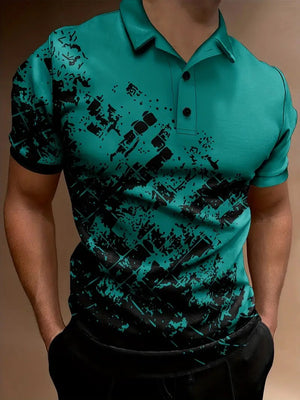 Men’s Printed Breathable Polo Shirt – Stylish Zipper Design Streetwear Top for All Seasons