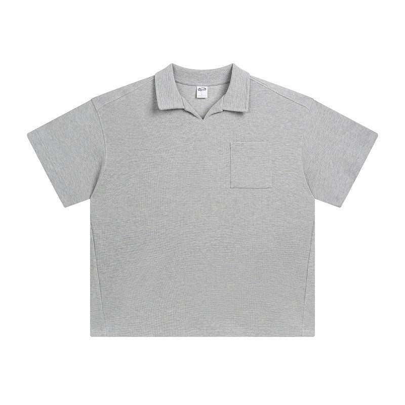 Men’s American Casual Simple Lapel Short Sleeve Shirt – Loose Fit Cotton Pullover for Summer Style