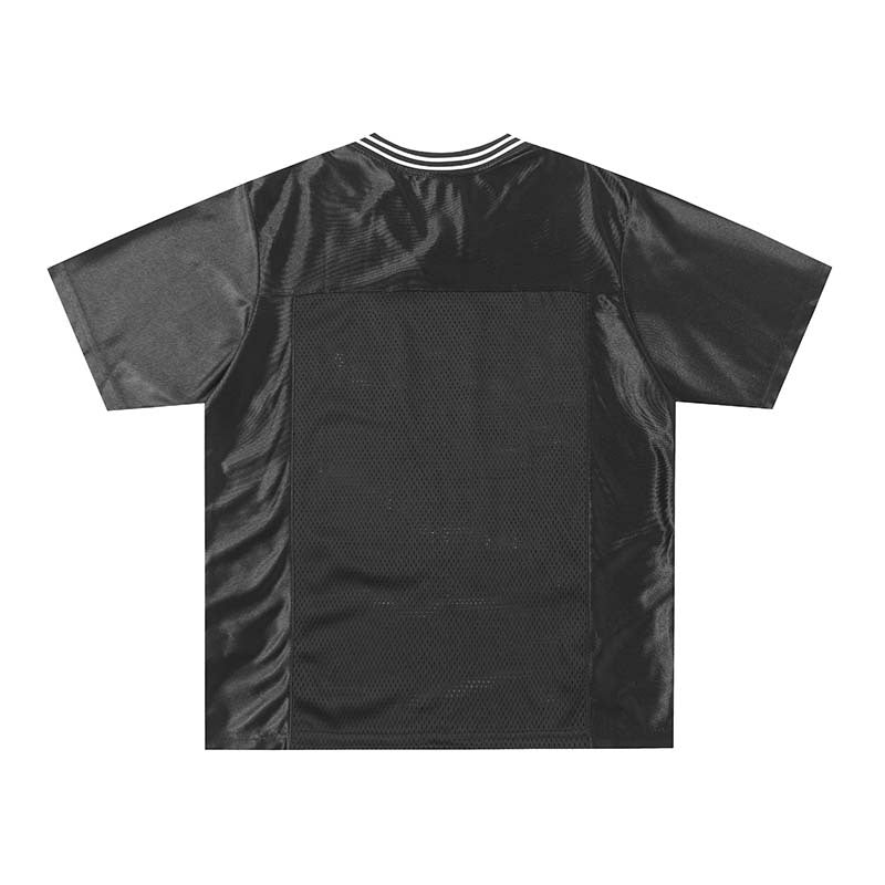 High Street Alphanumeric V-Neck Patchwork Shirt for Men – Loose Fit Casual Summer Style