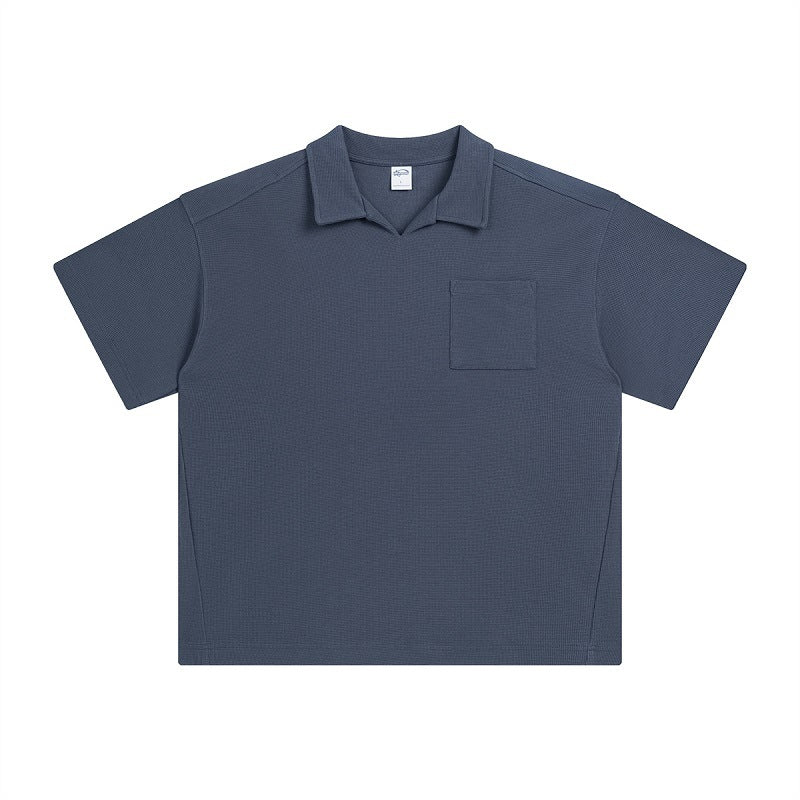 Men’s American Casual Simple Lapel Short Sleeve Shirt – Loose Fit Cotton Pullover for Summer Style