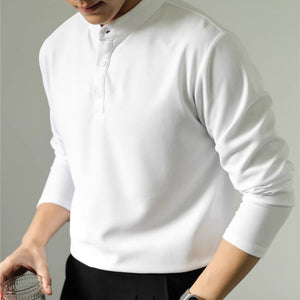 Men’s Long Sleeve Ice Silk Polo Shirt – Slim Fit Solid Color Fitness Base Top for Autumn