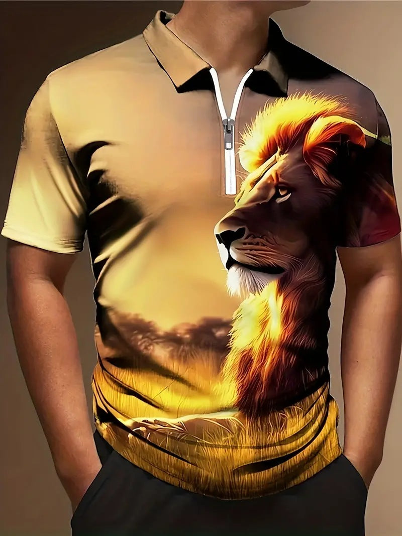 Men’s Printed Breathable Polo Shirt – Stylish Zipper Design Streetwear Top for All Seasons