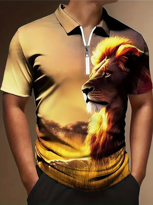 Men’s Printed Breathable Polo Shirt – Stylish Zipper Design Streetwear Top for All Seasons