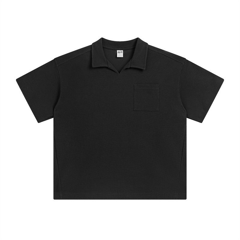 Men’s American Casual Simple Lapel Short Sleeve Shirt – Loose Fit Cotton Pullover for Summer Style