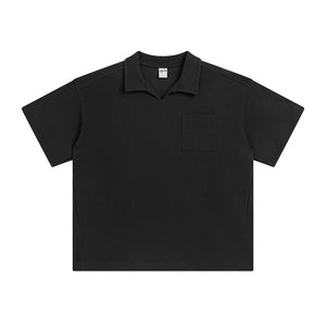 Men’s American Casual Simple Lapel Short Sleeve Shirt – Loose Fit Cotton Pullover for Summer Style