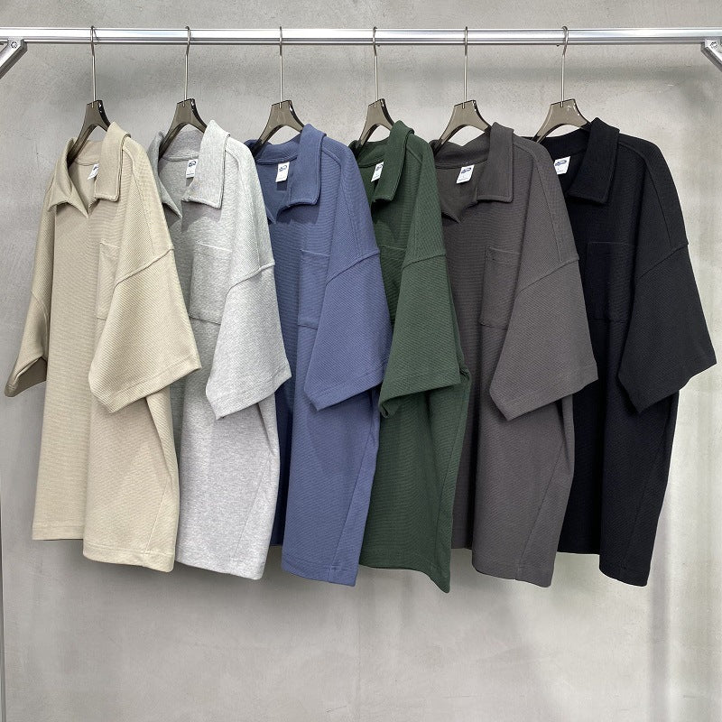 Men’s American Casual Simple Lapel Short Sleeve Shirt – Loose Fit Cotton Pullover for Summer Style