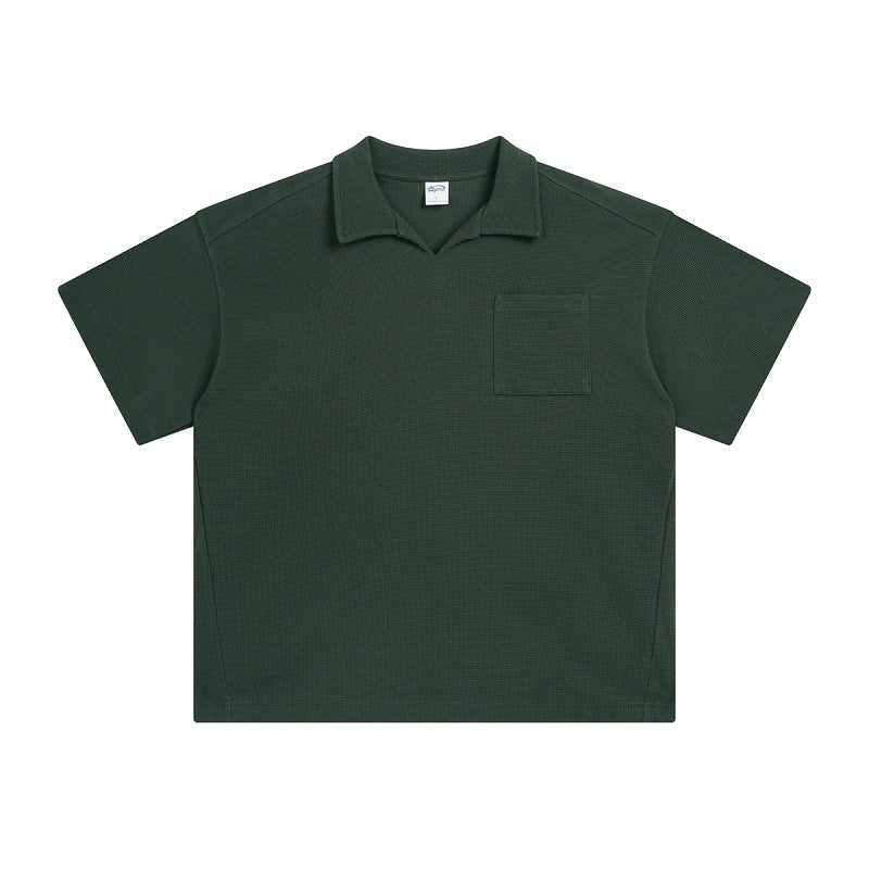 Men’s American Casual Simple Lapel Short Sleeve Shirt – Loose Fit Cotton Pullover for Summer Style
