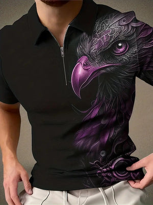 Men’s Printed Breathable Polo Shirt – Stylish Zipper Design Streetwear Top for All Seasons