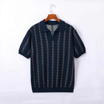 Men’s Knitted Striped Polo Shirt | Lapel Half Sleeve Jacquard T-shirt for Summer