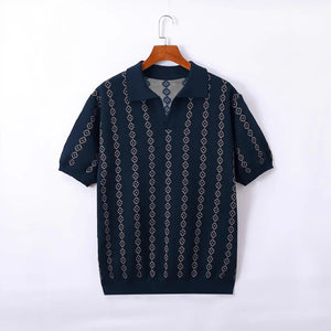 Men’s Knitted Striped Polo Shirt | Lapel Half Sleeve Jacquard T-shirt for Summer
