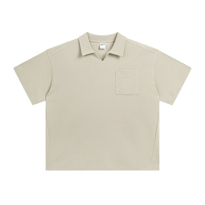 Men’s American Casual Simple Lapel Short Sleeve Shirt – Loose Fit Cotton Pullover for Summer Style