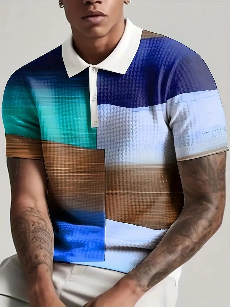 Men’s Printed Breathable Polo Shirt – Stylish Zipper Design Streetwear Top for All Seasons