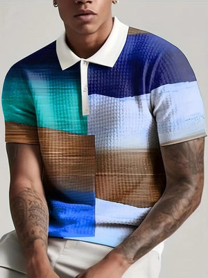 Men’s Printed Breathable Polo Shirt – Stylish Zipper Design Streetwear Top for All Seasons