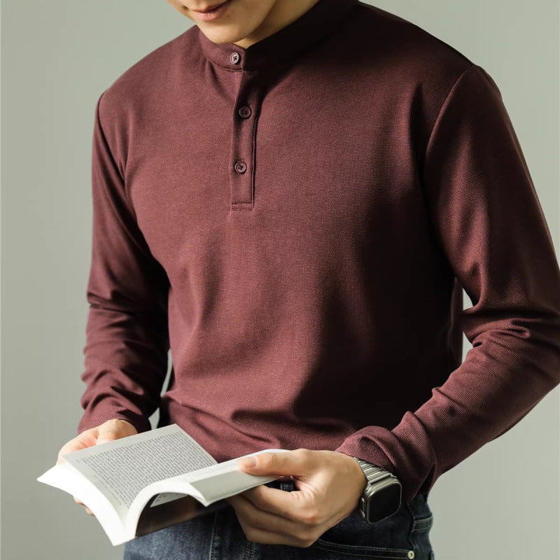 Men’s Long Sleeve Ice Silk Polo Shirt – Slim Fit Solid Color Fitness Base Top for Autumn