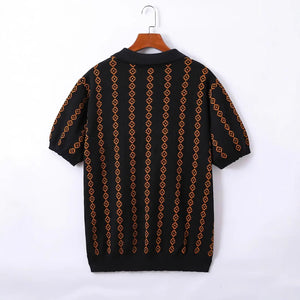 Men’s Knitted Striped Polo Shirt | Lapel Half Sleeve Jacquard T-shirt for Summer