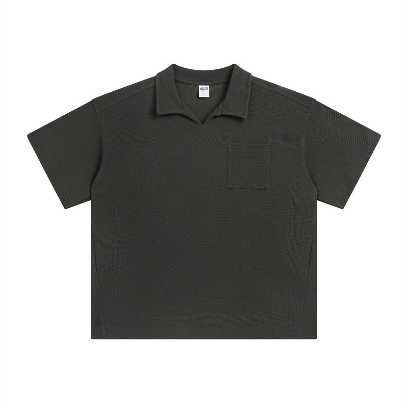Men’s American Casual Simple Lapel Short Sleeve Shirt – Loose Fit Cotton Pullover for Summer Style