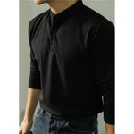 Men’s Long Sleeve Ice Silk Polo Shirt – Slim Fit Solid Color Fitness Base Top for Autumn