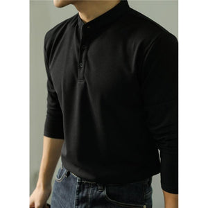 Men’s Long Sleeve Ice Silk Polo Shirt – Slim Fit Solid Color Fitness Base Top for Autumn