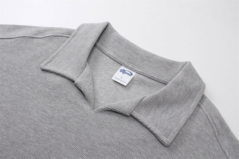 Men’s American Casual Simple Lapel Short Sleeve Shirt – Loose Fit Cotton Pullover for Summer Style
