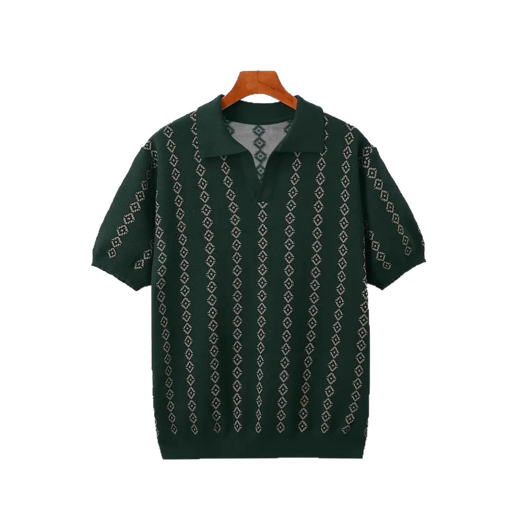 Men’s Knitted Striped Polo Shirt | Lapel Half Sleeve Jacquard T-shirt for Summer