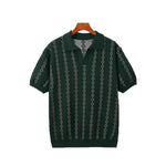 Men’s Knitted Striped Polo Shirt | Lapel Half Sleeve Jacquard T-shirt for Summer