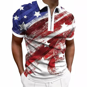 Men’s Printed Breathable Polo Shirt – Stylish Zipper Design Streetwear Top for All Seasons
