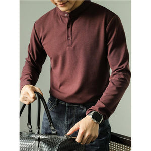 Men’s Long Sleeve Ice Silk Polo Shirt – Slim Fit Solid Color Fitness Base Top for Autumn
