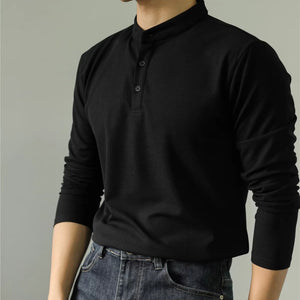 Men’s Long Sleeve Ice Silk Polo Shirt – Slim Fit Solid Color Fitness Base Top for Autumn