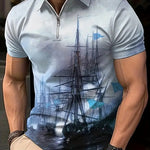 Men’s Printed Breathable Polo Shirt – Stylish Zipper Design Streetwear Top for All Seasons