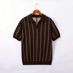 Men’s Knitted Striped Polo Shirt | Lapel Half Sleeve Jacquard T-shirt for Summer