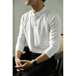 Men’s Long Sleeve Ice Silk Polo Shirt – Slim Fit Solid Color Fitness Base Top for Autumn
