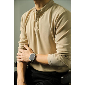 Men’s Long Sleeve Ice Silk Polo Shirt – Slim Fit Solid Color Fitness Base Top for Autumn
