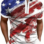 Men’s Printed Breathable Polo Shirt – Stylish Zipper Design Streetwear Top for All Seasons