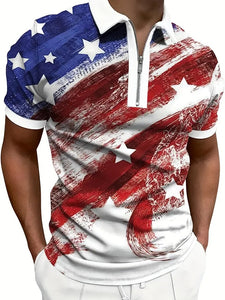 Men’s Printed Breathable Polo Shirt – Stylish Zipper Design Streetwear Top for All Seasons