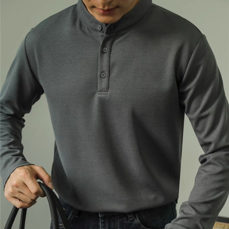Men’s Long Sleeve Ice Silk Polo Shirt – Slim Fit Solid Color Fitness Base Top for Autumn