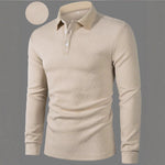 Men’s Solid Color Fashion Lapel Long Sleeve Polo Shirt – Loose Fit Daily Wear Top in Multiple Colors