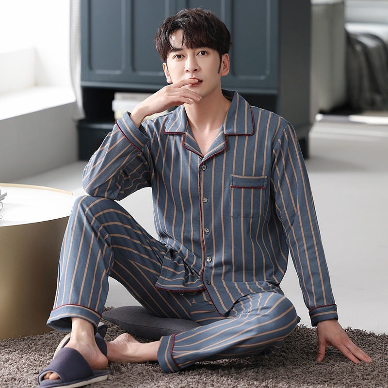 Men’s Cotton Long-Sleeve Pajama Set – Loose Trousers & Top | Comfortable Autumn and Winter Homewear for Men