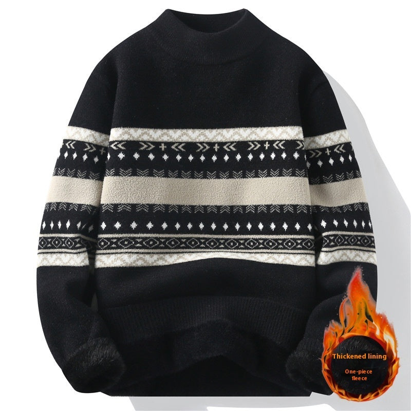 Men’s Velvet Mock Neck Sweater – Thick Knitted Pullover, Warm Autumn & Winter Casual Top