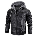 Men’s Hooded PU Leather Jacket – Warm Zipper Pockets Fashion Coat for Winter Daily Wear