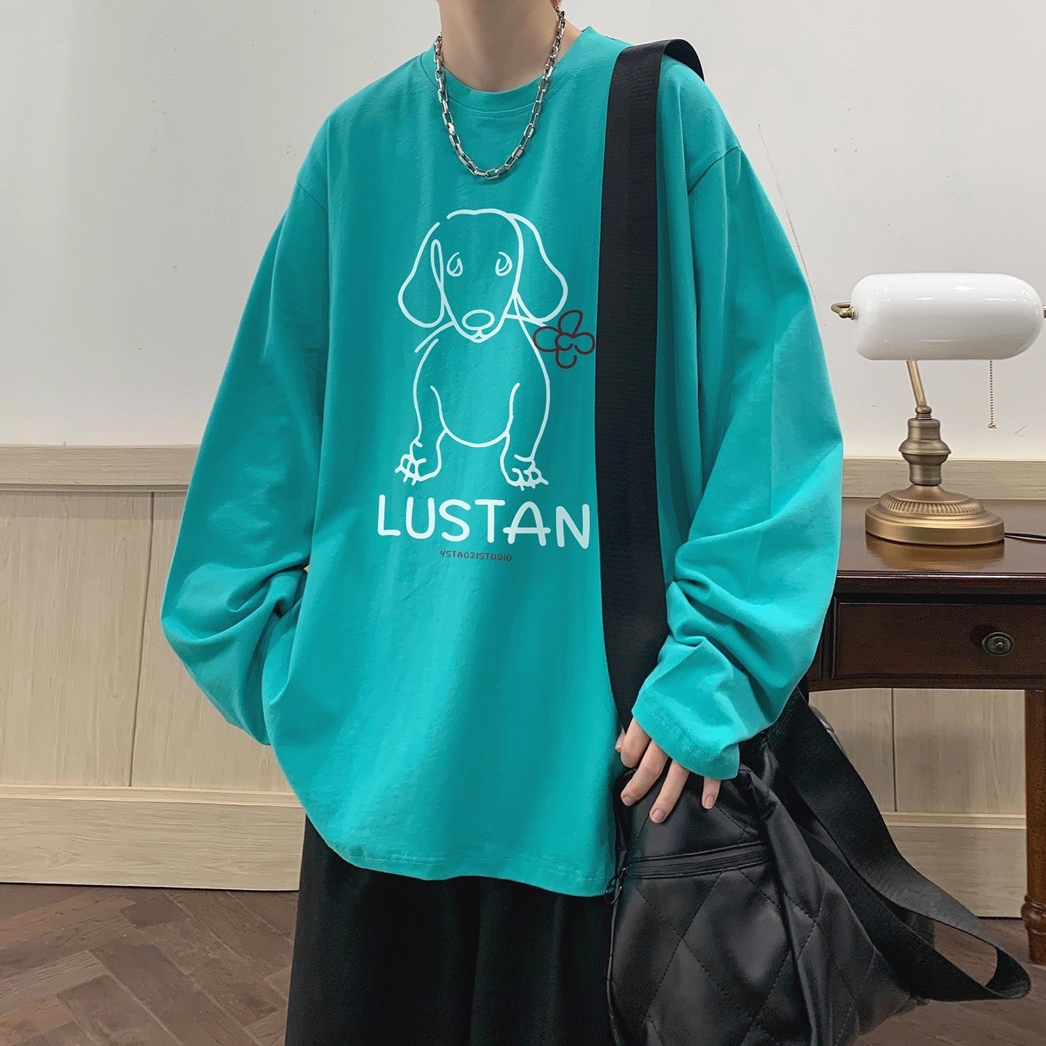 Cartoon Puppy Printed Long Sleeve T-shirt - Casual Loose Pullover for Autumn | Available in Multiple Colors