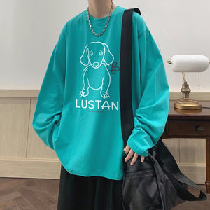 Cartoon Puppy Printed Long Sleeve T-shirt - Casual Loose Pullover for Autumn | Available in Multiple Colors